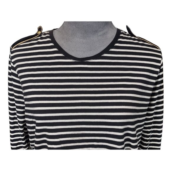 Lauren Ralph Lauren Top Black Striped Scoop Neck Pullover Epaulettes Shirt Large - Picture 6 of 6